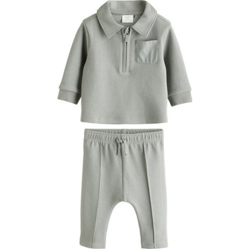 Half Zip Polo & Pleated Pants Set, 9-12M