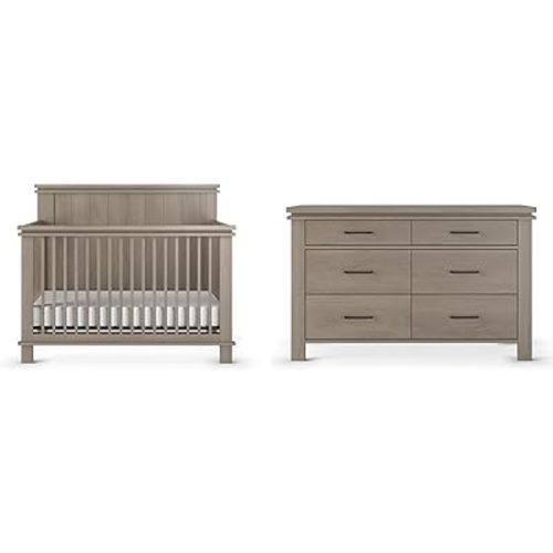 Child Craft Denman Crib and Dresser Nursery Set, 2-Piece, Includes 4-in-1 Convertible Crib and 3-Drawer Dresser, Grows with Your Baby (Crescent Gray)