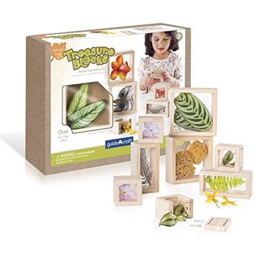 Guidecraft Treasure Blocks - Clear: Smooth Wooden Observation Stacking Blocks with Transparent Windows, Educational Toy for Kids