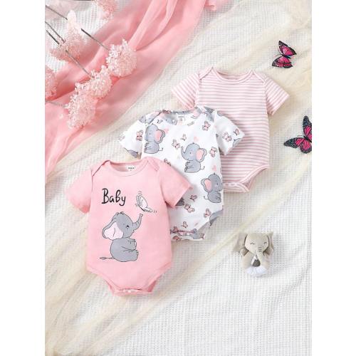 SHEIN Baby Girls' Letter & Cartoon Printed Bodysuit | SHEIN USA