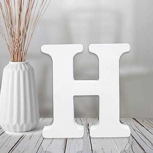 AOCEAN 4 Inch White Wood Letters Unfinished Wood Letters for Wall Decor Decorative Standing Letters Slices Sign Board Decoration for Craft Home Party Projects (H)