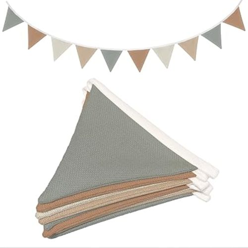 Neutral Boho Boy Girl Room Wall Decor,Toddler GirlRoom Bedroom,Garland Triangle Banners Pink Daisy Flower,11Ft Pennant Banner Bunting Flags Fabric for Baby Shower Birthday Party Wall Art