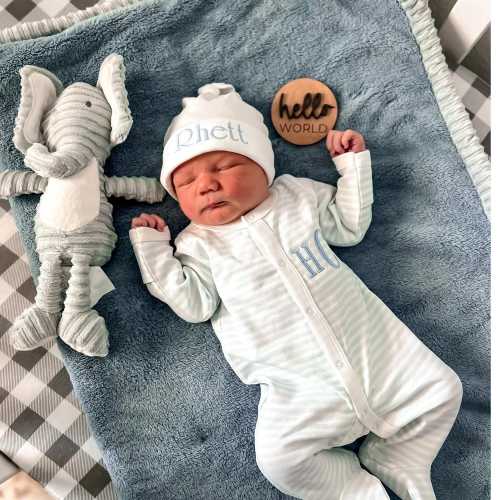 Personalized Baby Boy Outfit: Embroidered Cotton Footie Romper