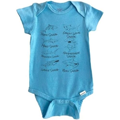 Types of Sharks Cool Shark Baby Bodysuit (100% Cotton)