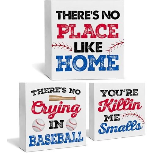 3 Pcs Baseball Decor for Home Baseball Sports Tiered Tray Decor 3 Pcs Decorative Wood Box Signs Rustic Table Desk Shelf Decoration for Bedroom Boys Room Party