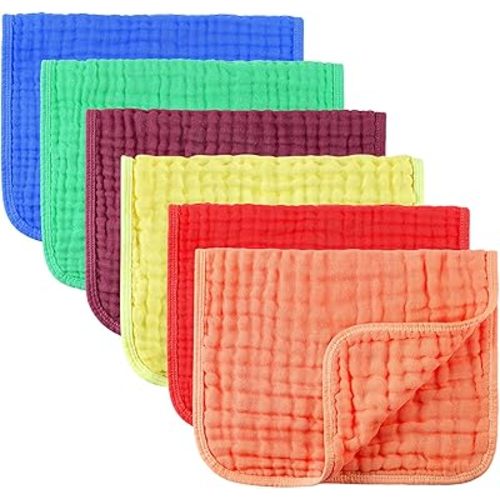 Irenare 6 Pcs Muslin Burp Cloths Cotton Baby Burping Rags Large 20 x 10 Inch 6 Layers Spit up Rags Soft Absorbent Multicolor Wash Cloths Diapers for Newborn Baby Girl Boy(Colorful)