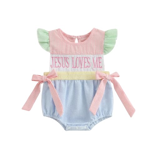 Rourufy Baby Girl Easter Outfit Infant Bunny Smocked Bubble Romper Newborn Doll Collar Shirt Top Summer Toddler Clothes