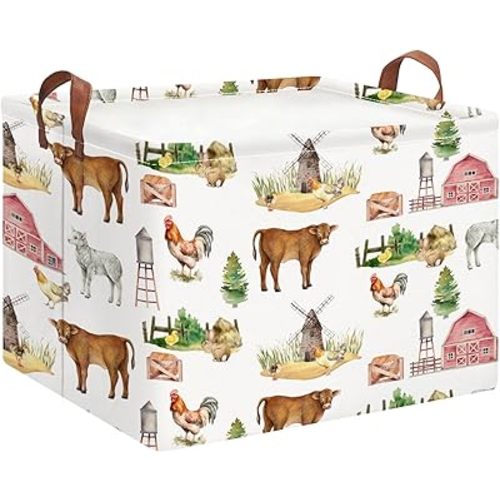 Rectangle Storage Basket with Handles,Collapsible Storage Bin,Books Box,Gift Basket(Farm)