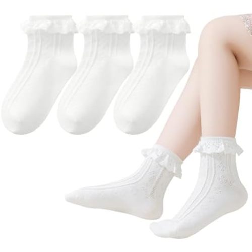 Baby Girl Socks Infant Toddler Ruffle Eyelet Lace Socks Girls Ruffle Sock Seamless Princess Frilly Sock for Kids