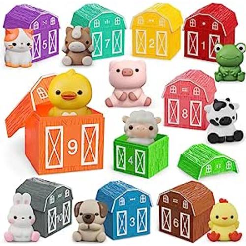 Amazon.com: Learning Toy for Toddlers 1 2 3 Year Old, 10 Farm Animal Toys & 10 Barns, Counting, Matching & Sorting Montessori Educational Sensory Toys, Christmas Birthday Easter Gift for Baby Boy Girl 1-3 : Toys & Games