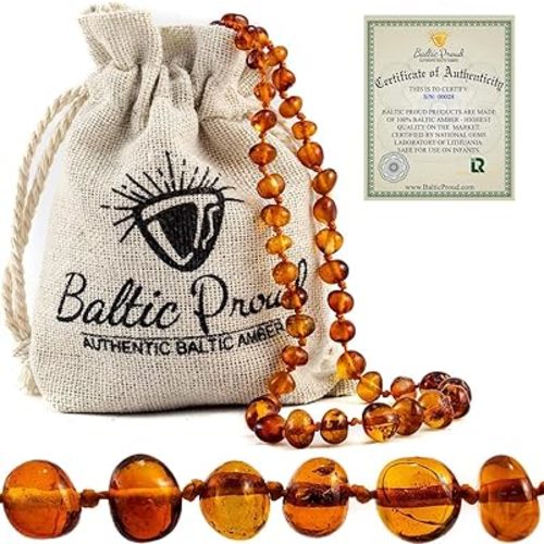 Baltic Proud Amber Necklace (Unisex Cognac Polished 12.5 Inches) - Certified Premium Quality Raw Baltic Sea Amber
