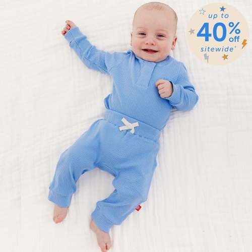 blue skies ribbed cotton magnetic long sleeve bodysuit + pant set – Magnetic Me