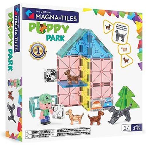 MAGNA-TILES Puppy Park 27-Piece Magnetic Construction Set, The Original Magnetic Building Brand
