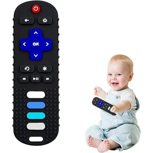 Silicone Baby Teething Toys, Teething Toys for Babies 3 6 18 24 Months, Baby Silicone Chew Toys,Remote Control Shape Teething Toys,BPA Free (Black)