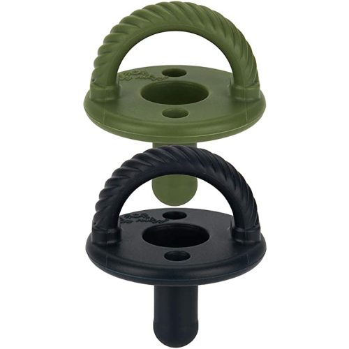 Itzy Ritzy Silicone Pacifiers for Newborn - Sweetie Soother Pacifiers Feature Collapsible Handle & Two Air Holes for Added Safety; for Ages Newborn and Up, Set of 2 in Camo & Midnight Black