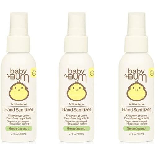 Baby Bum Hand Sanitizer - Antibacterial Spray - Natural Fragrance Non-Drying Coconut and Aloe Formula Perfect for Sensitive Skin - Travel Size - 2 Ounce (Pack of 3)