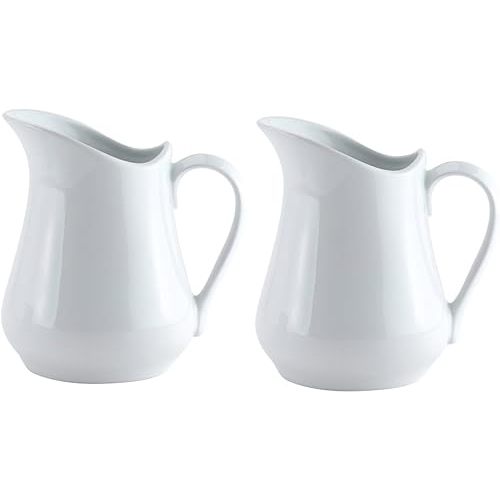 HIC Kitchen Creamer Pitcher with Handle, Fine White Porcelain, 4-Ounce, Set of 2