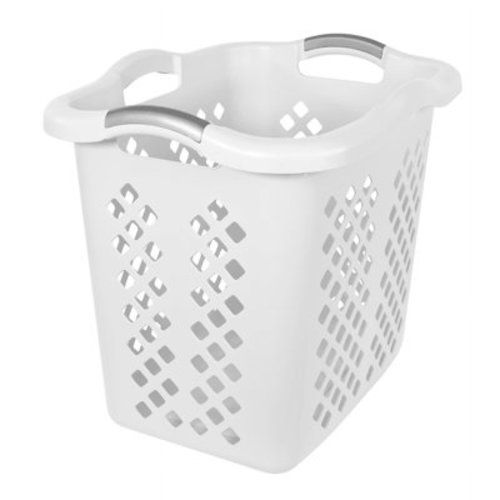 Home Logic Large Clothes 2 Bushel Lamper Plastic Laundry Basket with Silver Handles, White