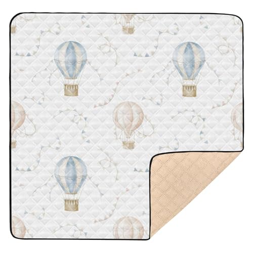 Kigai Cartoon Hot Air Balloon Baby Play Mat for Floor 50'' x 50'' Soft & Anti- Slip Crawling Mat Playpen Mat Waterproof Foldable Playmat for Infants, Babies, Toddlers