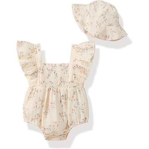 Baby Girl Clothes Infant Summer Romper Cotton Linen Newborn Onesie Bodysuit Outfits with Hat