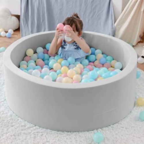 Zmarthumb Foam Ball Pit for Kids, Memory Sponge Ball Pool for Children Toddlers, Babies Round Soft Ball Playpen 35.4” x 11.8” Balls not Included (Grey)