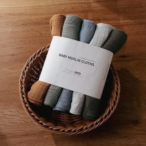 Muslin Swaddle Blankets, Neutral Burp Cloths Receiving Blanket Swaddling for Newborn Boys and Girls, 5 Pack Breathable and Skin-Friendly Swaddle Wrap for Infant Baby (Bright Colors)