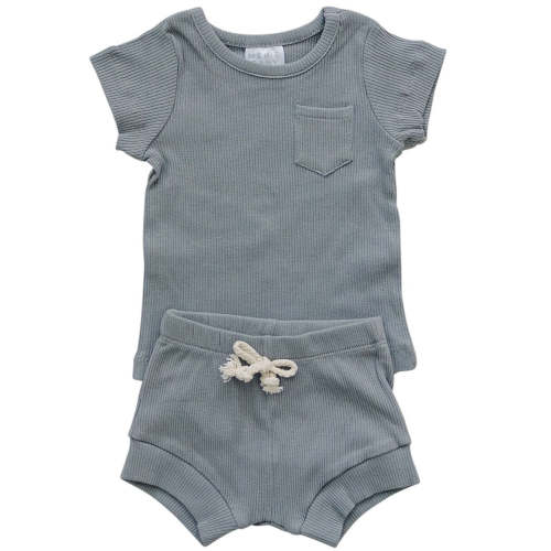 Grey Organic Cotton Ribbed Short Set – Mebie Baby