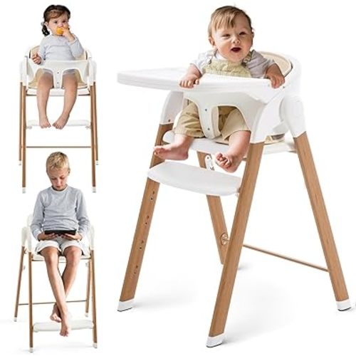 Baby High Chair Foldable, Adjustable High Chairs for Babies and Toddlers, Portable Highchair for Baby Chair with Removable Tray Dishwasher-Safe 6 Months up to 240 Lb.White