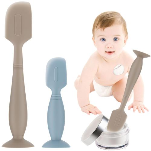 2pcs Baby Diaper Cream Spatula, Silicone Diaper Cream Applicator,Butt Paste Spatula Diaper Cream Brush for Newborn Baby Essentials, Large Sizex1 Small Sizex1(Khaki/Blue)