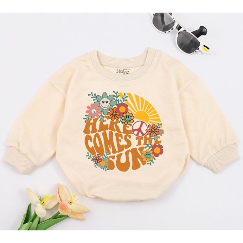 Here Comes The Sun Romper, Summer Baby Bodysuit, Cute Beatles Clothes, Boho Baby Bodysuit, Baby Clothes, Baby Shower Gift, Newborn Clothes