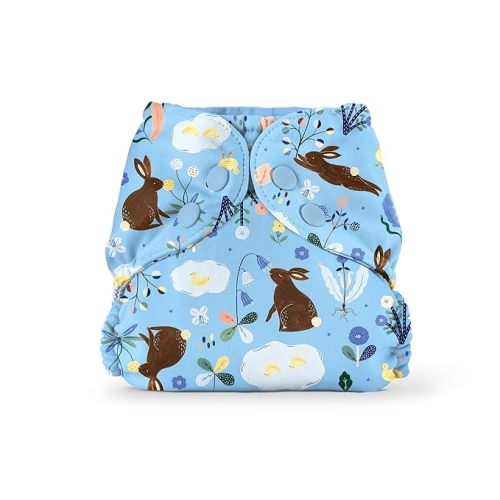 Esembly Cloth Diaper Cover - Reusable Swim Diaper, Waterproof, Breathable - Adjustable Outer Layer Over Absorbent Inner for Blowout Protection - Bunnies, Size 1 (7-17 lbs)