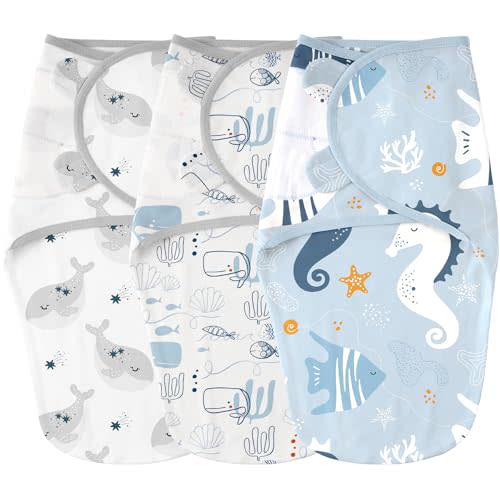 Yoofoss Baby Swaddles for Newborns 100% Cotton, Adjustable Swaddle 3-6 Months 3 Pack Newborn Swaddle Sack, Breathable Soft(Medium)