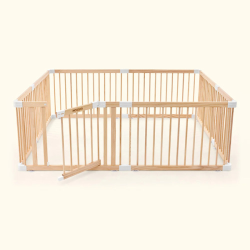 HARPPA Wooden Baby Gate Playpen | Non-Toxic Foldable DIY Adjustable Play Yard for Infants & Toddlers – Natural Finish Baby Fence for Small & Large Spaces