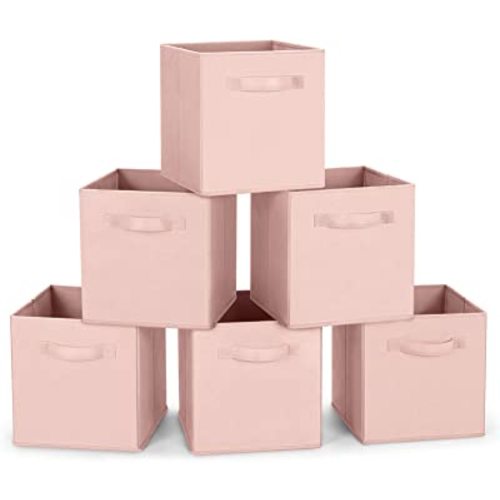 MaidMAX Fabric Storage Bins, Cloth Cube Storage Bins for Home Bedroom Closet Drawers Organizer, Foldable, Pink, 10.5×11 inches, Set of 6