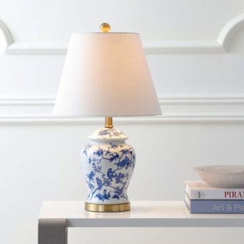 JONATHAN Y Penelope 22" French Country Cottage Ceramic/Iron Chinoiserie Ginger Jar LED Table Lamp, Blue/White
