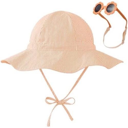 Durio Baby Sun Hat UPF 50+ Sun Protection Hat Boy Girl Baby Sunglasses with Strap Wide Brim Baby Bucket Hat Toddler Beach Hat