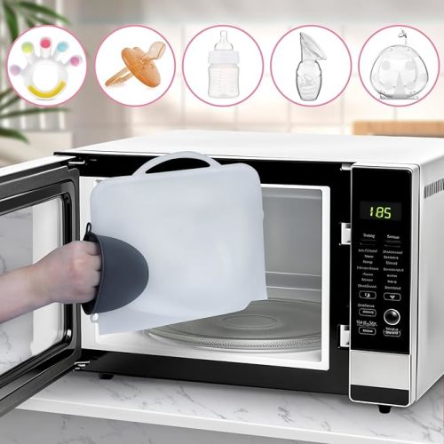 Silicone Microwave Reusable Steam Sterilizer Bag, White