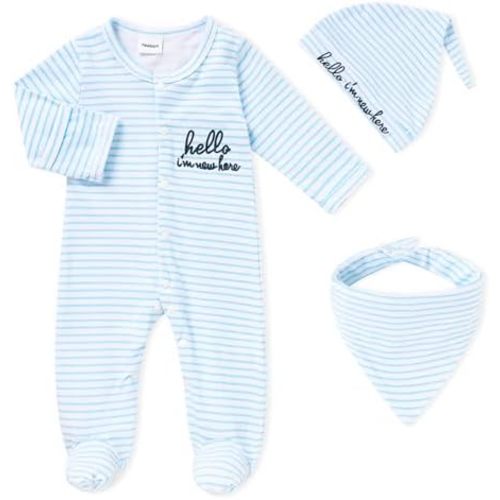 Newborn Infant Baby Boy Coming Homing Clothes Letter Print Button Knit Footed Romper Jumpsuit Hat Bibs 3pcs Outfit