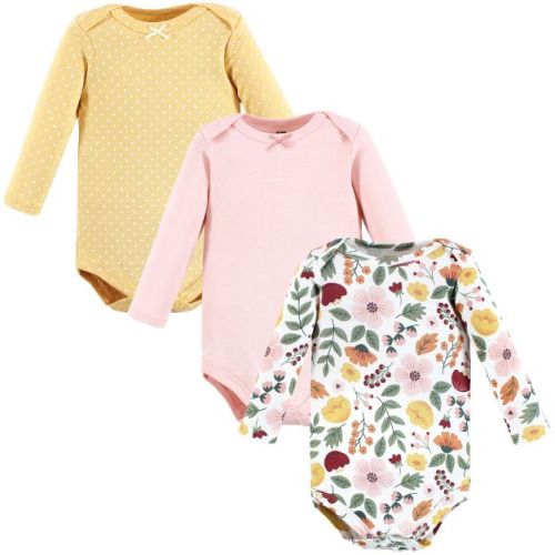 Hudson Baby Infant Girl Cotton Long-Sleeve Bodysuits, Fall Botanical 3-Pack
