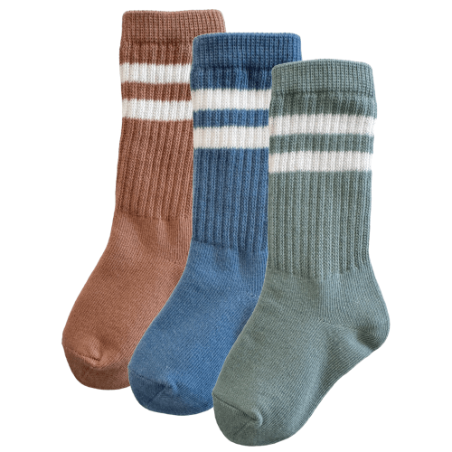3-Pack Tube Socks, Mocha/French Blue/Sage Stripe