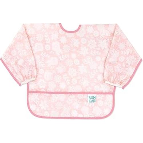 Bumkins Sleeved Bib for Girl or Boy, Baby and Toddler for 6-24 Mos, Essential Must Have for Eating, Feeding, Baby Led Weaning Supplies, Long Sleeve Mess Saving Food Catcher, Soft Fabric, Lace Pink