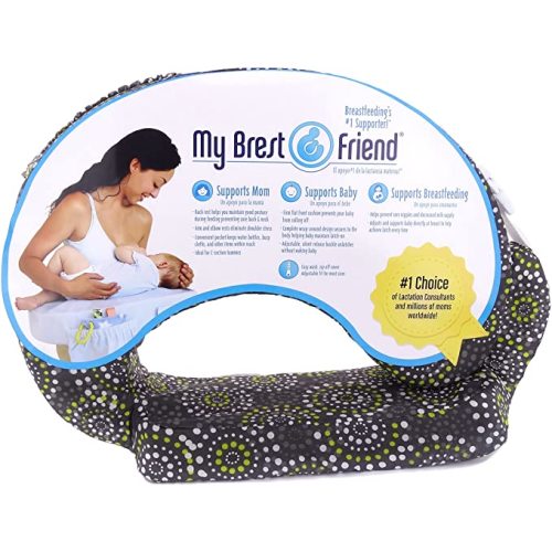 My Brest Friend Original Nursing Pillow Enhanced Ergonomics Essential Breastfeeding Pillow Support For Mom & Baby W/ Convenient Side Pocket, Double Straps & Slipcover, Fireworks - Grey/Yellow Fireworks