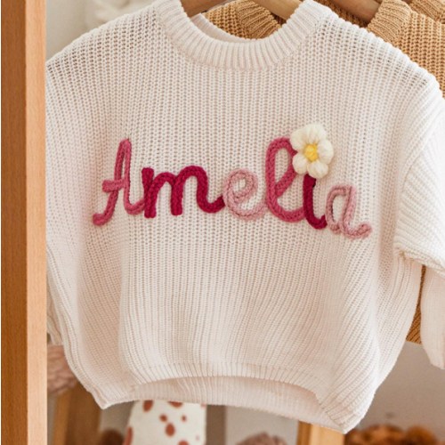 Custom Embroidered Baby Name Sweater: Personalized Knit Crochet Gift, Baby Name Sweater, Knit Sweater,Personalized Gift, Easter sweater
