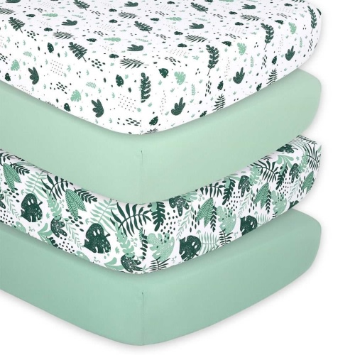 Green Botanical 4-Pack Fitted Crib Sheet Set