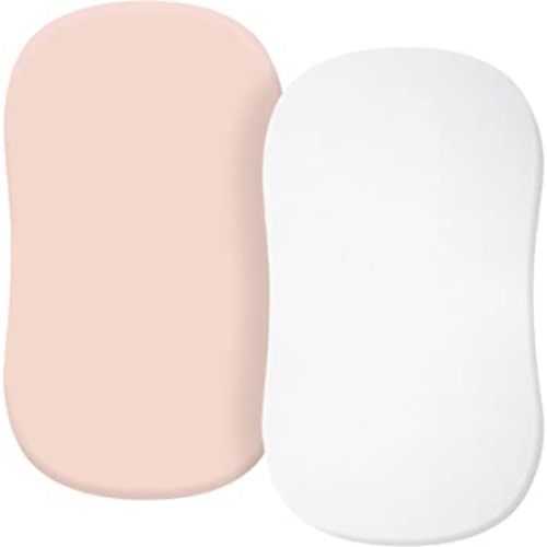 TILLYOU Bassinet Fitted Sheets for Baby Boy Girl, Universal Fit for Cradle Oval Rectangle Hourglass Mattress, 2-Pack Pink and White