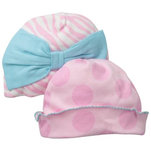 Gerber Baby-Girls Newborn 2 Pack Girl Novelty Caps-Bow