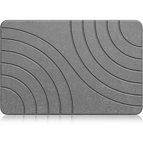 Stone Bath Mat Quick Dry Diatomaceous Earth Stone Shower Mat Water Absorbing Diatomite Stone Bath Mats for Bathroom Drying Mat Non-Slip Large Stone Bathmat Odorless(23.6"×15.4" Grey)