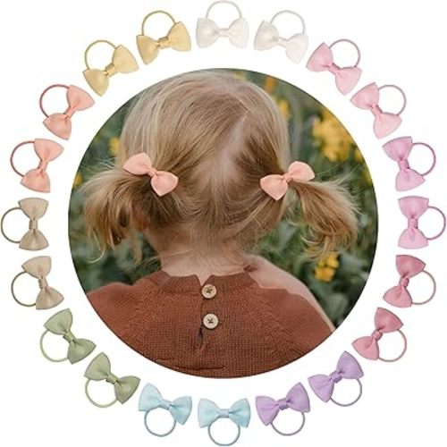 CÉLLOT Durable Hand-Sewn Tiny 2-inch Hair Bows with Rubber Bands - Ponytail Holders and Gifts for Baby Girls, Infants, Toddlers