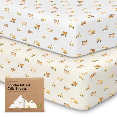 KeaBabies 2-Pack Organic Crib Sheets for Boys, Girls, Jersey Fitted Baby Crib Sheets Neutral, Cotton Breathable Crib Sheet, Cute Printed Crib Mattress Sheet, Baby Mattress Sheets (Construction)