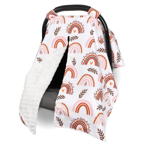 Baby Car Seat Cover, Breathable Infant Carseat Cover for Summer Peekaboo Opening Car Seat Canopy Cover, Nursing Cover for Baby Boys Girls (Rainbow)